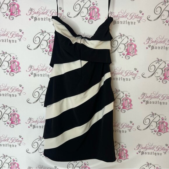 White House black market strapless Elegant Black and White Striped Dress - Picture 2 of 5